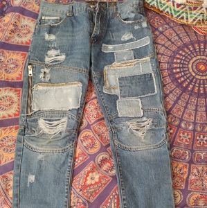 Patchwork Denim Jeans Size 34"×28"
